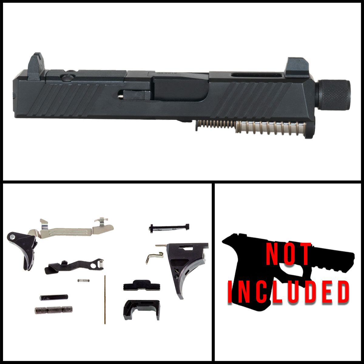DTT Customs Dungeon Crawler (Suppressor Height Ready) Glock Compatible G43 Full Pistol Build Kit (Everything Minus Frame)