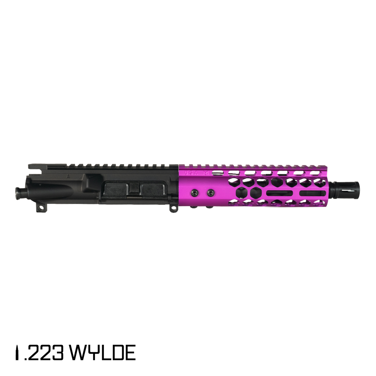 Davidson Defense Lightshow Anodized Purple 7.5-inch Pistol-Gas 1:7 .223 Wylde AR-15 Freefloat M-Lok Handguard Pistol Upper Build Kit