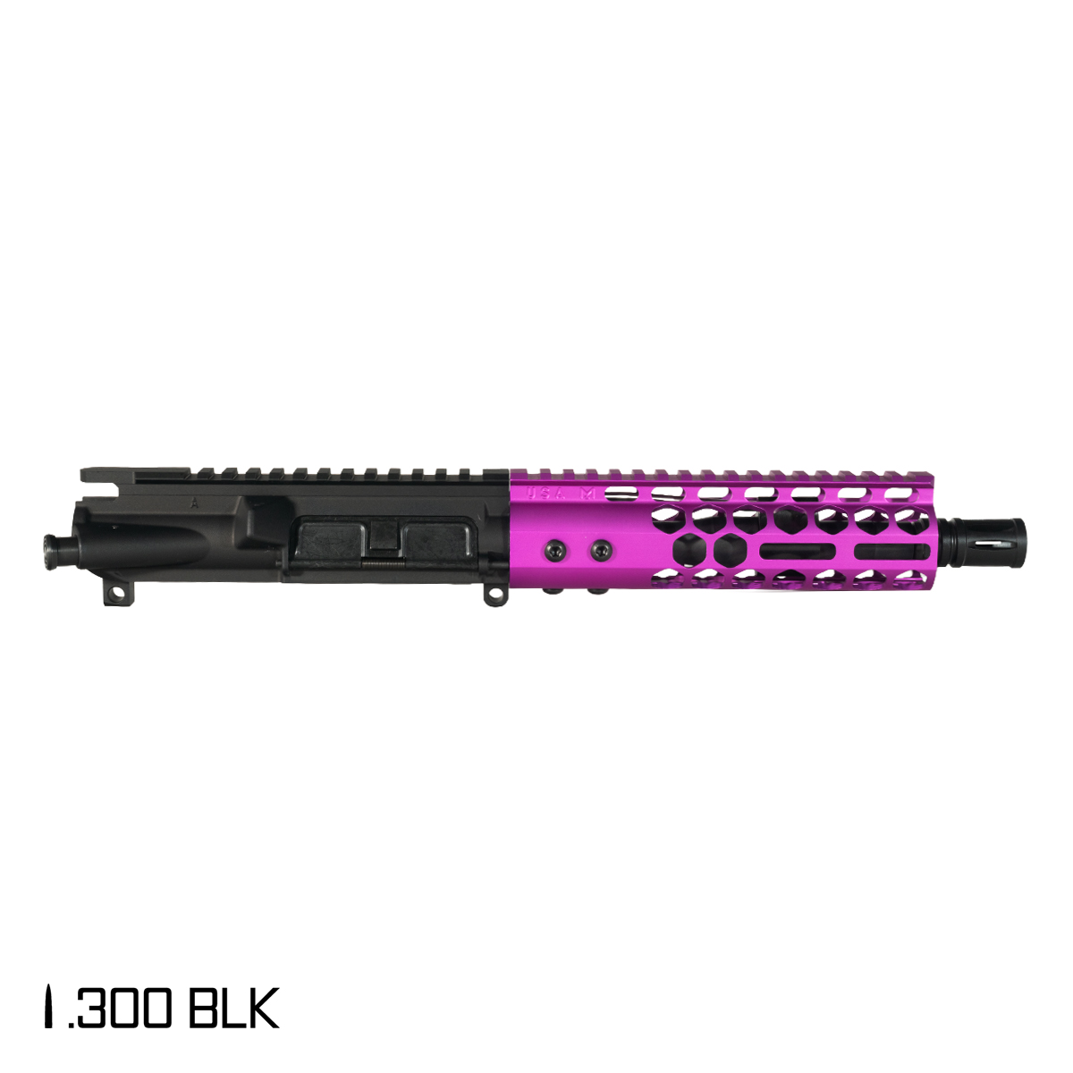 Davidson Defense Lightshow Anodized Purple 7.5-inch Pistol-Gas 1:8 .300 BLK AR-15 Freefloat M-Lok Handguard Pistol Upper Build Kit
