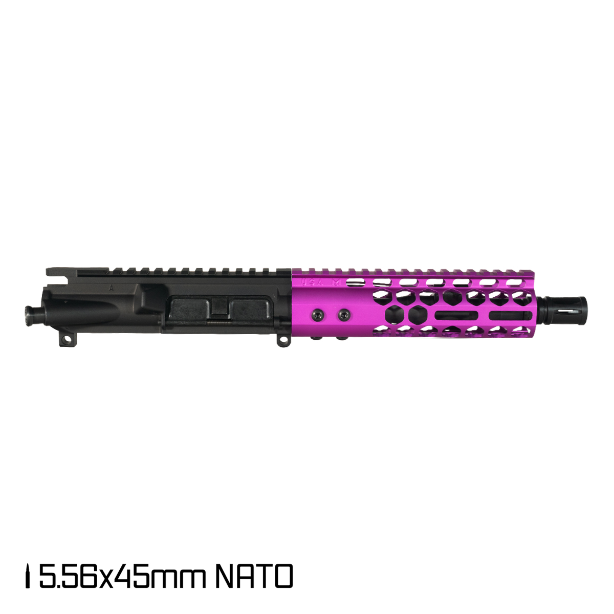 Davidson Defense Lightshow Anodized Purple 7.5-inch Pistol-Gas 1:7 5.56 NATO AR-15 Freefloat M-Lok Handguard Pistol Upper Build Kit