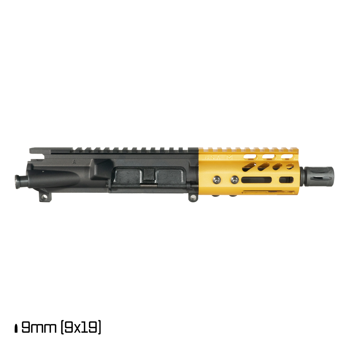 Davidson Defense Lightshow Anodized Gold 5-inch 1:10 9MM AR-9 Freefloat M-Lok Handguard Pistol Upper Build Kit