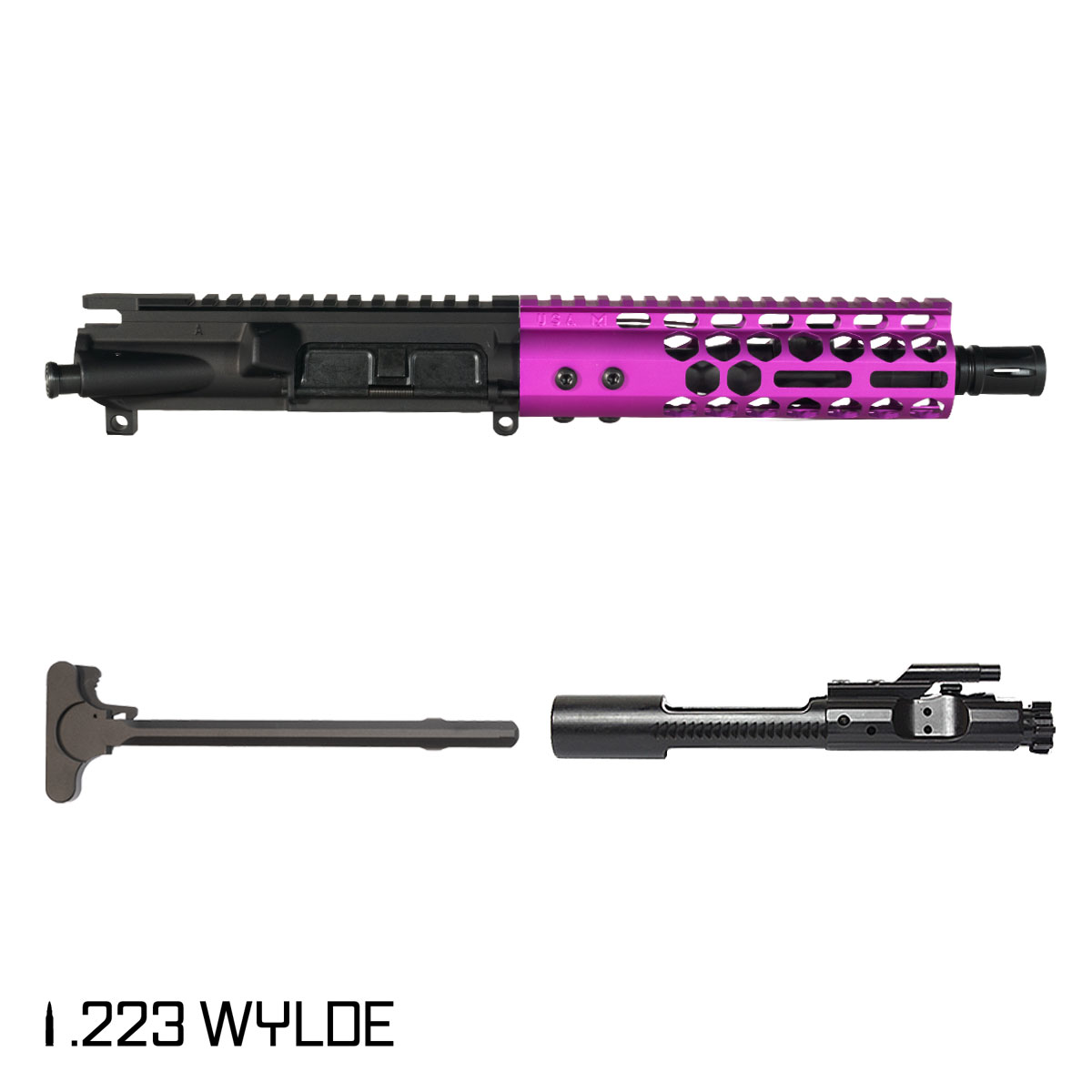 Davidson Defense Lightshow Anodized Purple 7.5-inch Pistol-Gas 1:7 .223 Wylde AR-15 Freefloat M-Lok Handguard Pistol Complete Upper Build