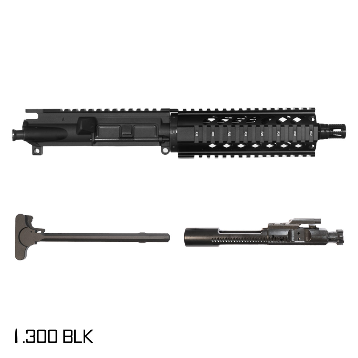 Davidson Defense Meteoric Ore 7.5-inch Pistol-Gas 1:8 .300 BLK AR-15 Freefloat Quad-Rail Handguard Pistol Complete Upper, KAK Industry Plan B A7 Flash Hider