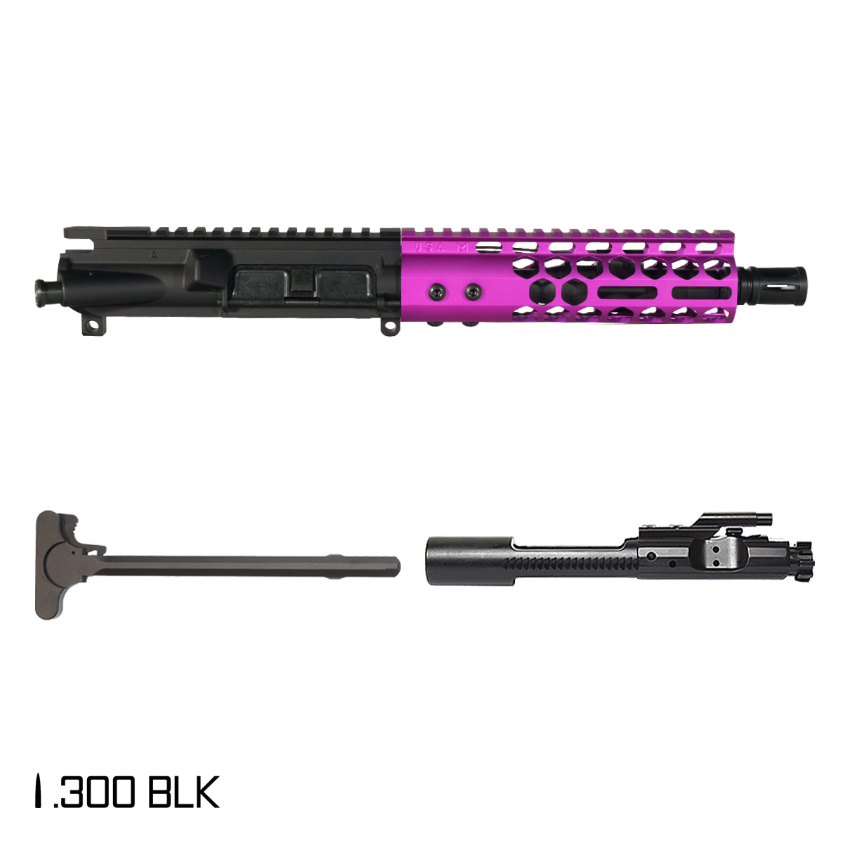 Davidson Defense Lightshow Anodized Purple 7.5-inch Pistol-Gas 1:8 .300 BLK AR-15 Freefloat M-Lok Handguard Pistol Complete Upper Build
