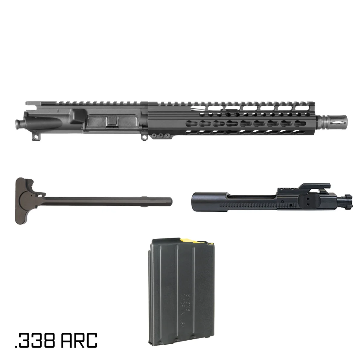 Davidson Defense Mutton Chops 10.5-inch Pistol-Gas 1:8 .338 ARC AR-15 Keymod Pistol Complete Upper Build, DuraMag SS 10 Round Magazine