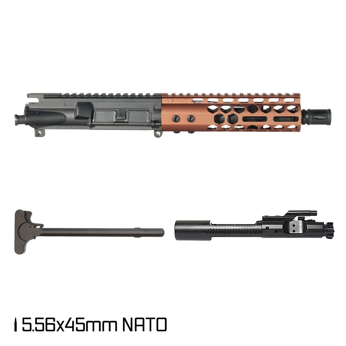 Davidson Defense Lightshow Anodized Bronze 7.5-inch Pistol-Gas 1:7 5.56 NATO AR-15 Freefloat M-Lok Handguard Pistol Complete Upper Build