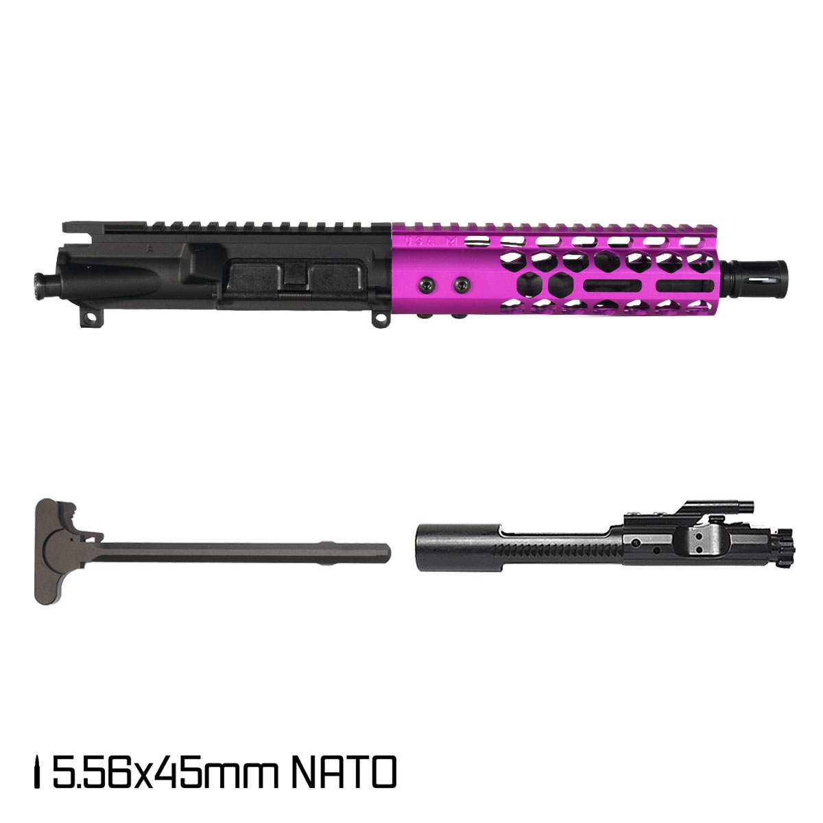 Davidson Defense Lightshow Anodized Purple 7.5-inch Pistol-Gas 1:7 5.56 NATO AR-15 Freefloat M-Lok Handguard Pistol Complete Upper Build