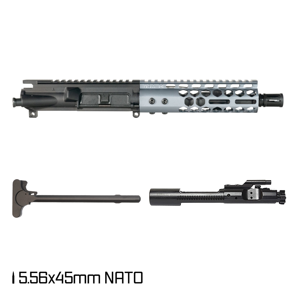 Davidson Defense Lightshow Anodized Grey 7.5-inch Pistol-Gas 1:7 5.56 NATO AR-15 Freefloat M-Lok Handguard Pistol Complete Upper Build