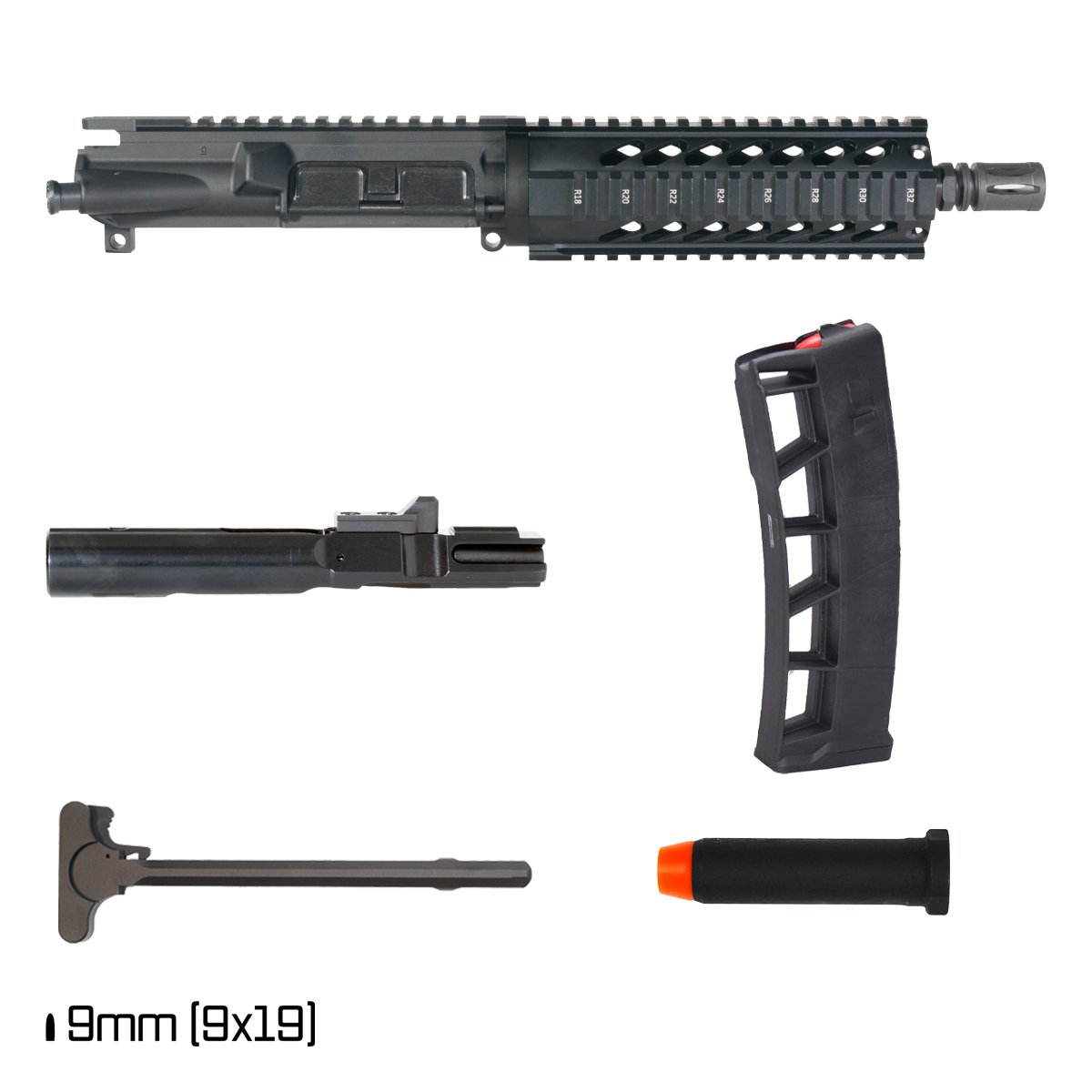 Davidson Defense Waypoint 8.3-inch 1:10 9MM AR-9 Freefloat Quad-Rail Handguard Pistol Complete Upper Build, 9mm 5.5 oz Buffer, ExoMag 32 Round Magazine