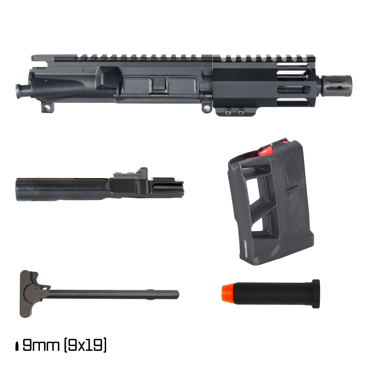 Davidson Defense Power Grid 4.5-inch 1:10 9MM AR-9 Freefloat M-Lok Handguard Pistol Complete Upper Build, 9mm 5.5 oz Buffer, ExoMag 10 Round Magazine