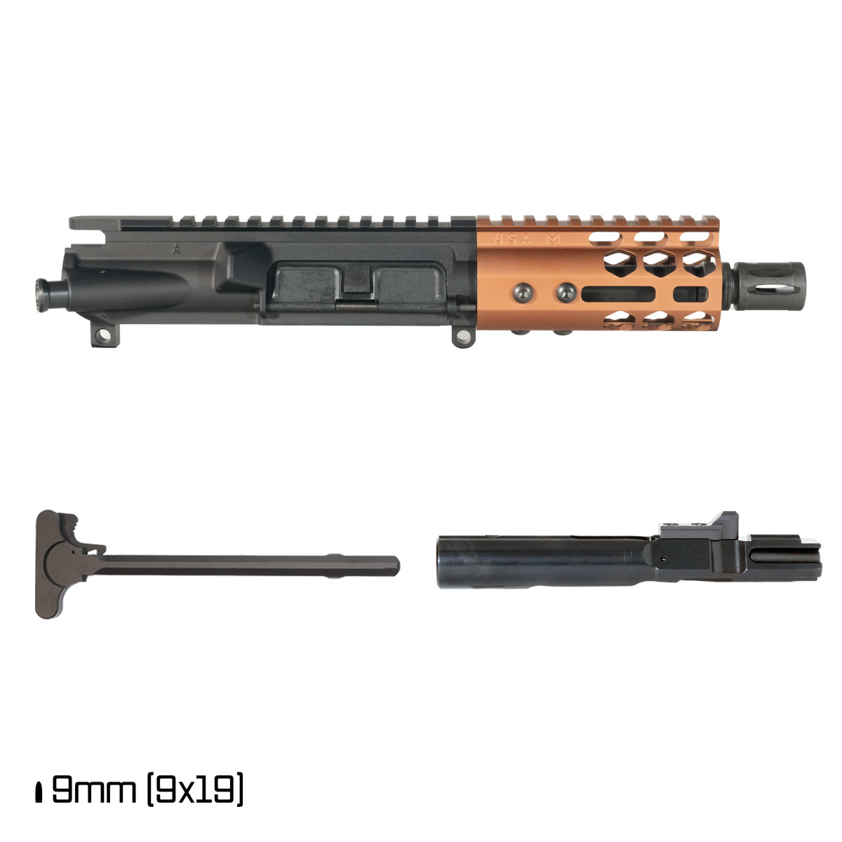 Davidson Defense Lightshow Anodized Bronze 5-inch 1:10 9MM AR-9 Freefloat M-Lok Handguard Pistol Complete Upper Build