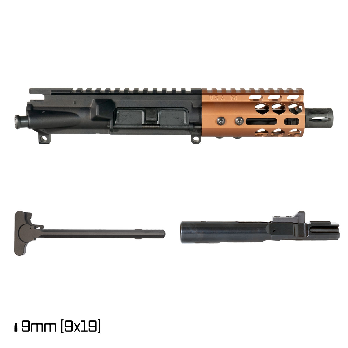 Davidson Defense Lightshow ll Anodized Bronze 4.5-inch 1:10 9MM AR-9 Freefloat M-Lok Handguard Pistol Complete Upper Build