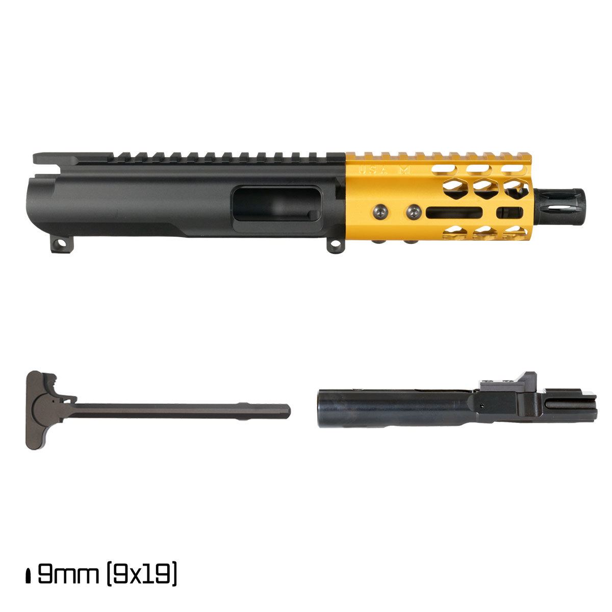 Davidson Defense Lightshow Gold 4.5-inch 1:10 9MM AR-9 Freefloat M-Lok Handguard Pistol Complete Upper Build