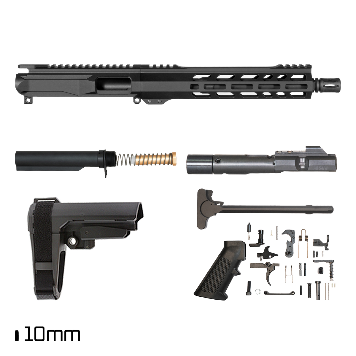 Davidson Defense Ronin w/SBA3 Brace 10.5-inch 1:16 10MM AR-15 Freefloat M-Lok Handguard Pistol Full Build Kit