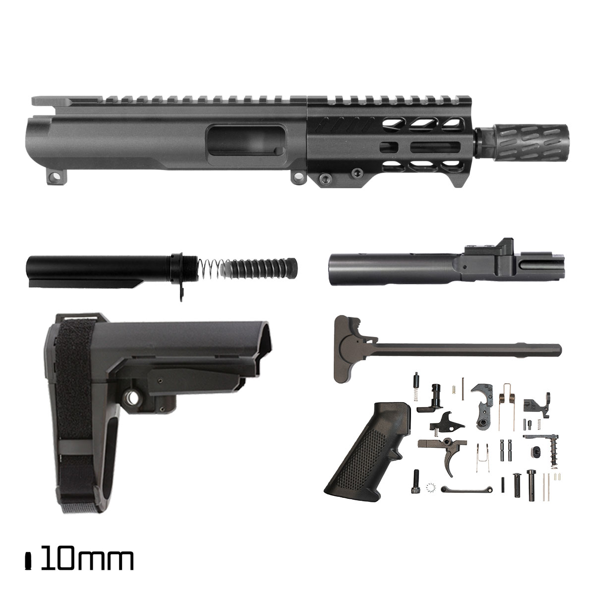 Davidson Defense Flowback w/SBA3 Brace 5.5-inch 1:16 10MM AR-15 Freefloat M-Lok Handguard Pistol Full Build Kit