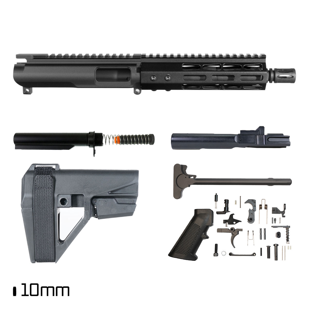 Davidson Defense Exemplar w/SBA5 Brace 7.5-inch 1:16 10MM AR-15 M-Lok Handguard Pistol Full Build Kit