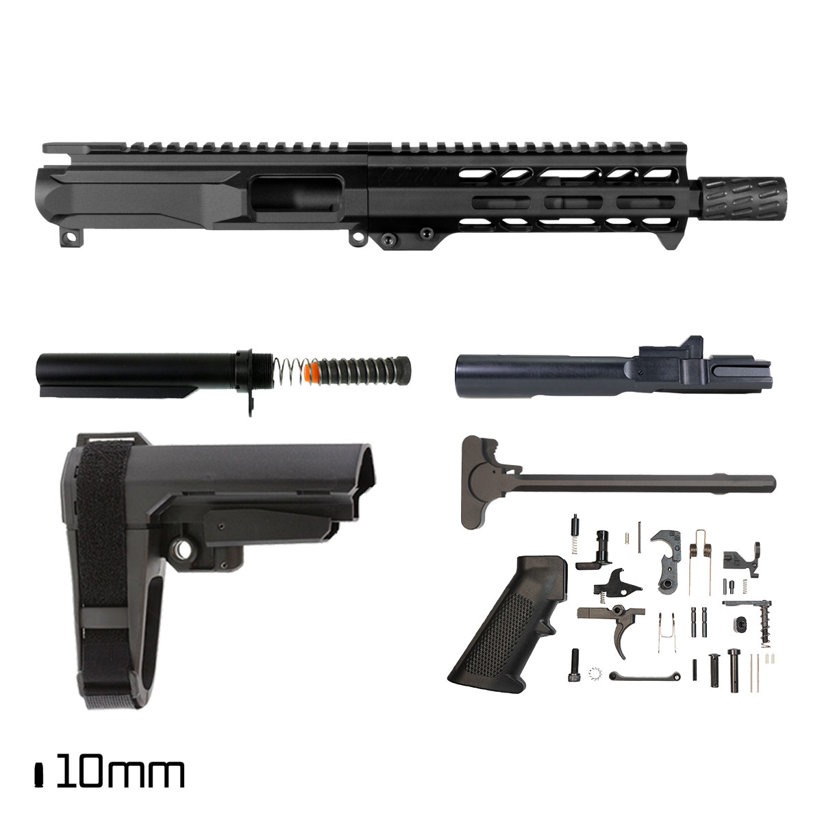 Davidson Defense Big Iron w/SBA3 Brace 7.5-inch 1:16 10MM AR-15 M-Lok Handguard Pistol Full Build Kit