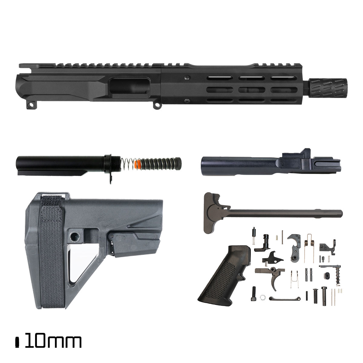 Davidson Defense Tendon w/SBA5 Brace 7.5-inch 1:16 10MM AR-15 M-Lok Handguard Pistol Full Build Kit