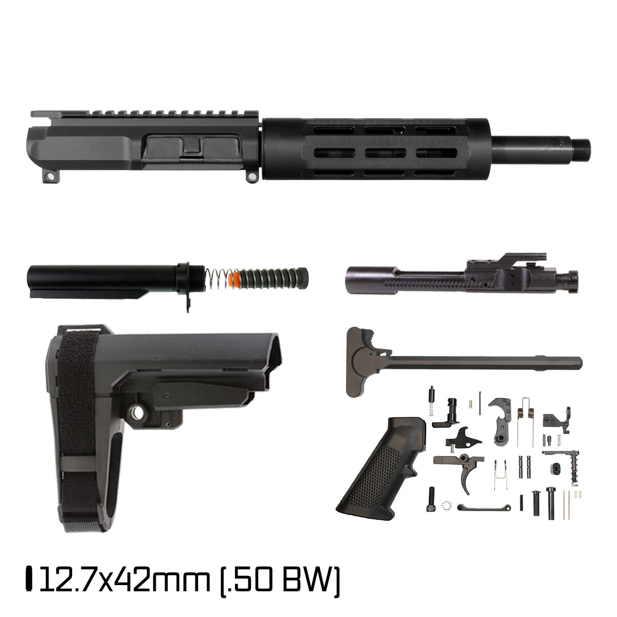 Davidson Defense Dire Wolf w/SBA3 Brace 10.5-inch Pistol-Gas 1:20 12.7X42 AR-15 M-Lok Pistol Full Build Kit, Suppressor Ready