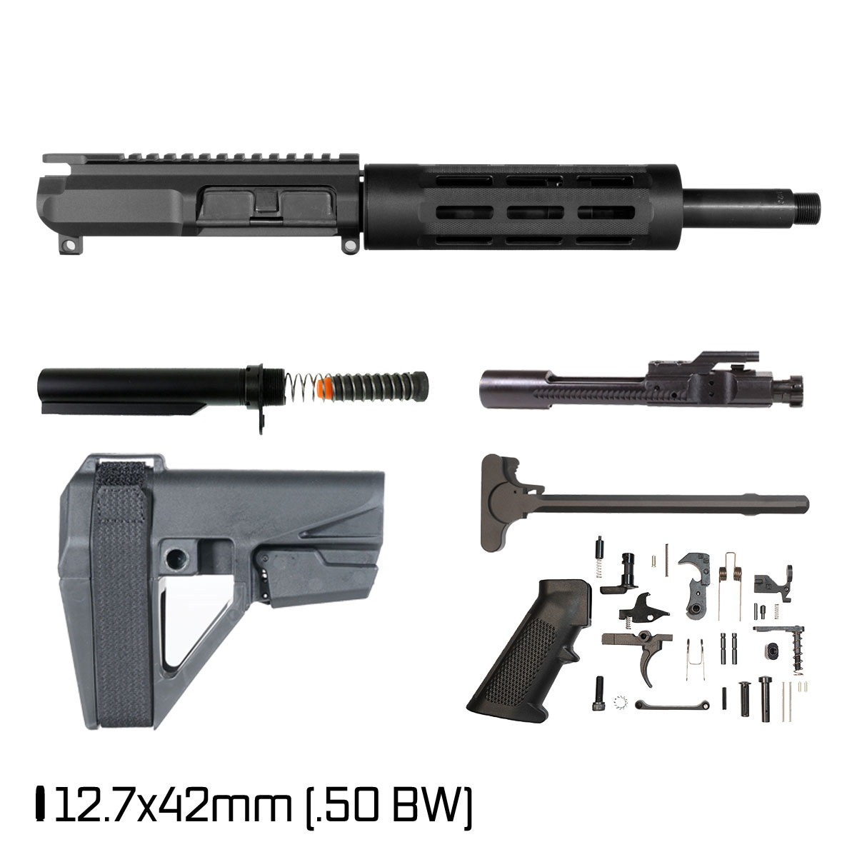 Davidson Defense Dire Wolf w/SBA5 Brace 10.5-inch Pistol-Gas 1:20 12.7X42 AR-15 M-Lok Pistol Full Build Kit, Suppressor Ready