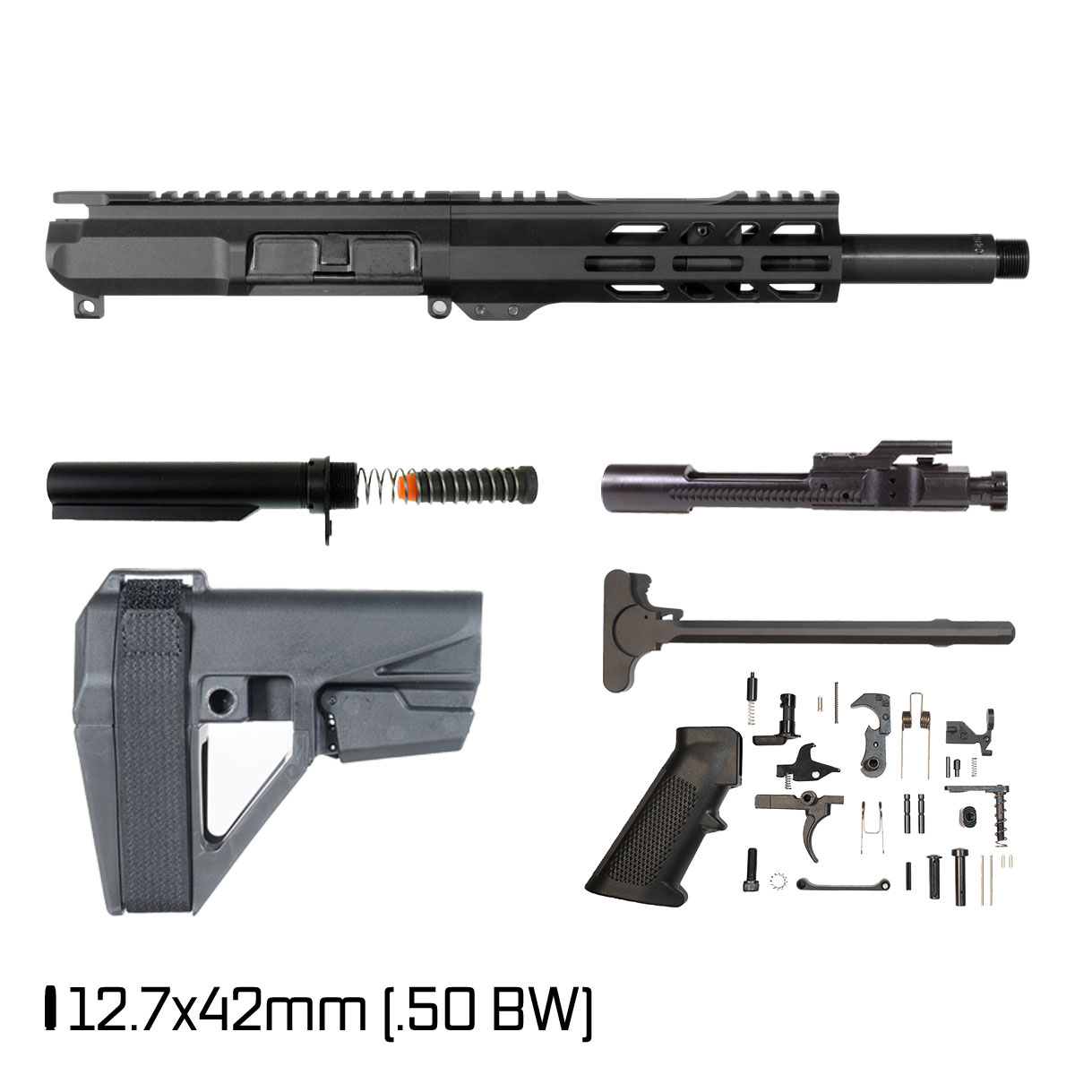 Davidson Defense Gray Wolf w/SBA5 Brace 10.5-inch Pistol-Gas 1:20 12.7X42 AR-15 M-Lok Pistol Full Build Kit, Suppressor Ready