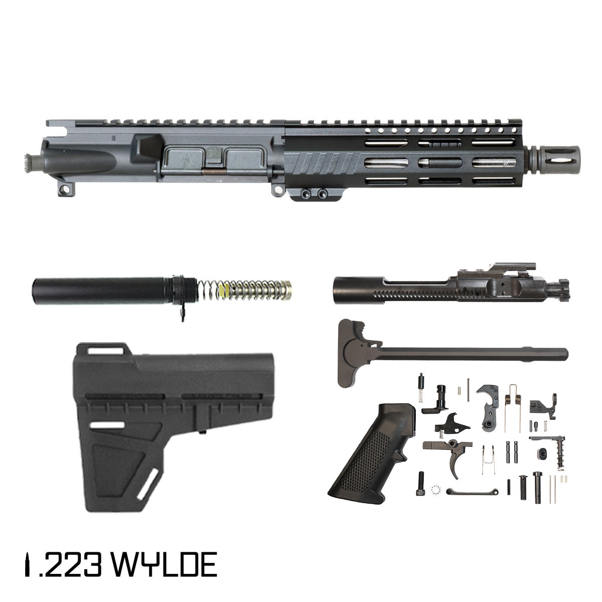Davidson Defense Aegis w/KAK Brace 7.5-inch Pistol-Gas 1:7 .223 Wylde AR-15 Freefloat M-Lok Handguard Pistol Full Build Kit