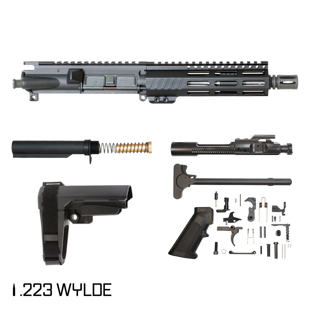 Davidson Defense Aegis w/SBA3 Brace 7.5-inch Pistol-Gas 1:7 .223 Wylde AR-15 Freefloat M-Lok Handguard Pistol Full Build Kit