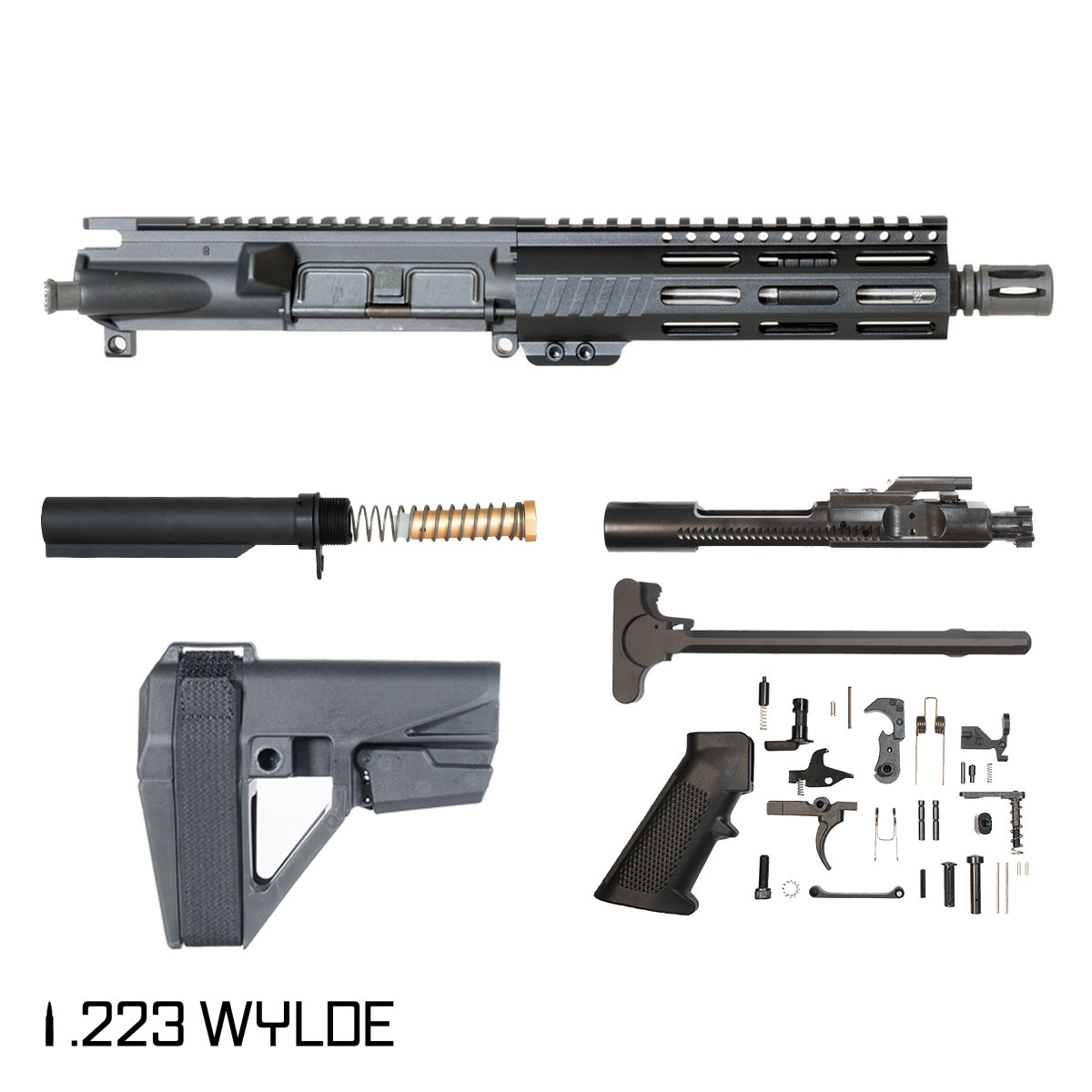 Davidson Defense Aegis w/SBA5 Brace 7.5-inch Pistol-Gas 1:7 .223 Wylde AR-15 Freefloat M-Lok Handguard Pistol Full Build Kit