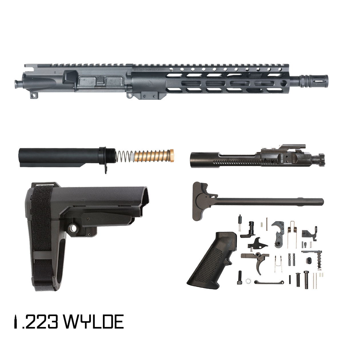 Davidson Defense Hardlight w/SBA3 Brace 11.5-inch Carbine-Gas 1:8 .223 Wylde AR-15 Freefloat M-Lok Handguard Pistol Full Build Kit