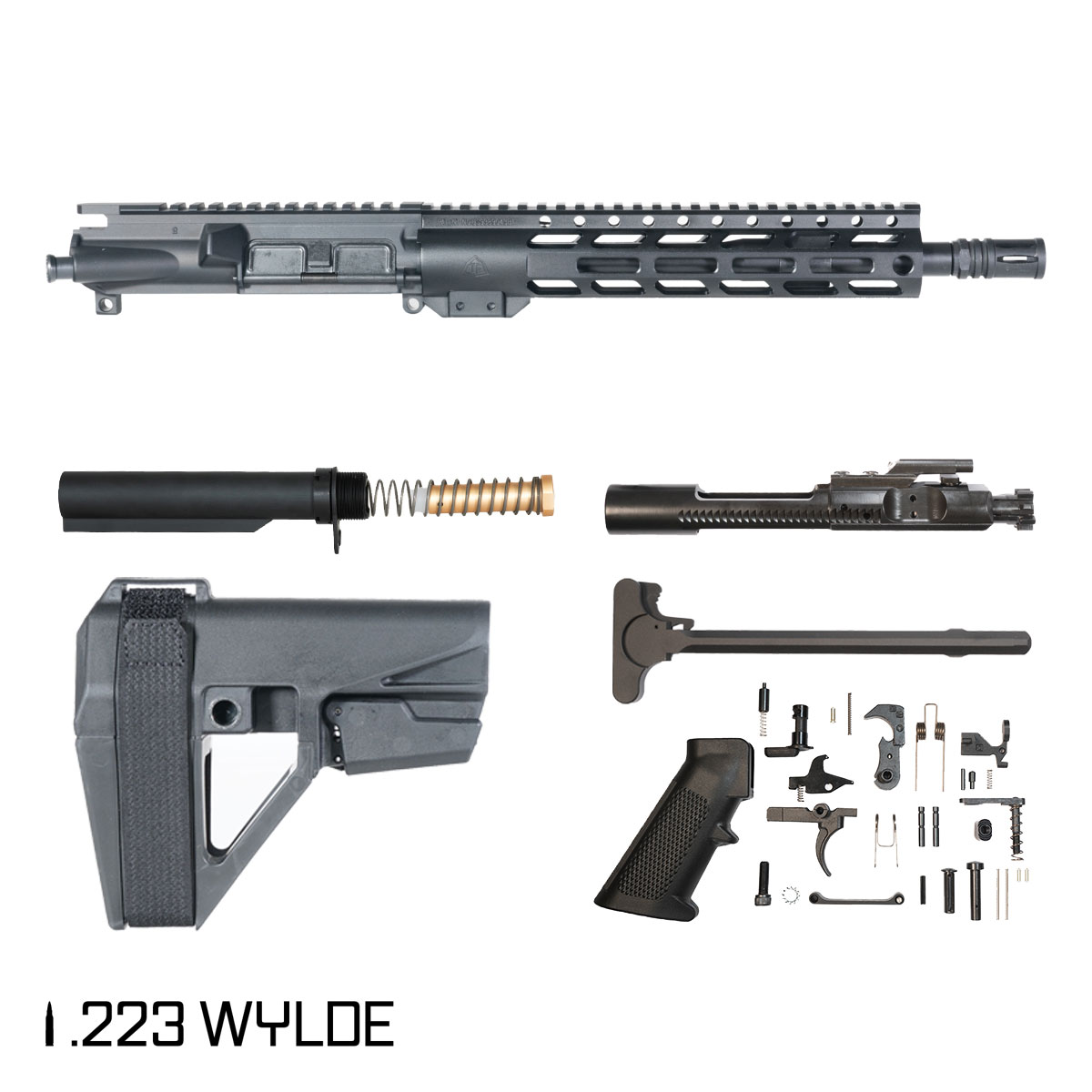 Davidson Defense Hardlight w/SBA5 Brace 11.5-inch Carbine-Gas 1:8 .223 Wylde AR-15 Freefloat M-Lok Handguard Pistol Full Build Kit