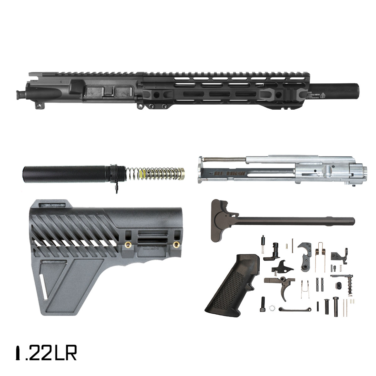Davidson Defense Holdfast w/Gauntlet Arms Brace 9-inch .22 LR AR-15 Freefloat M-Lok Handguard Pistol Full Build Kit, Teardrop .22LR Suppressor