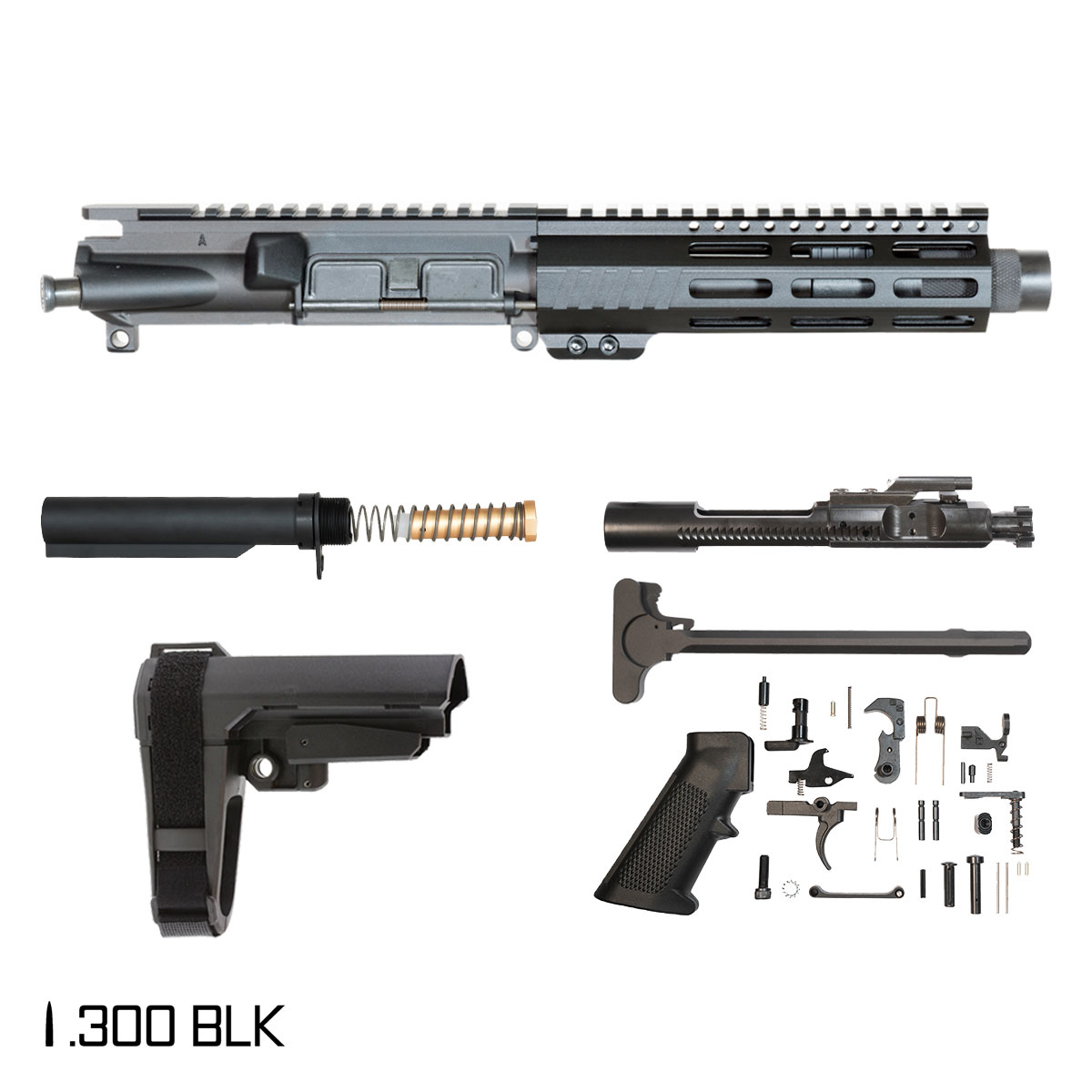 Davidson Defense Aegis w/SBA3 Brace 6-inch Pistol-Gas 1:7 .300 BLK AR-15 Freefloat M-Lok Handguard Pistol Full Build Kit