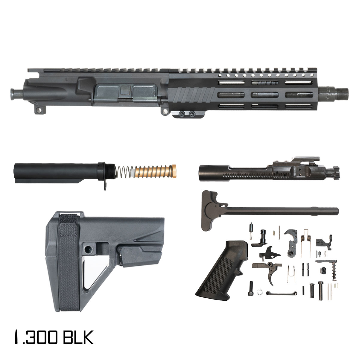 Davidson Defense Aegis w/SBA5 Brace 8.5-inch Pistol-Gas 1:8 .300 BLK AR-15 Freefloat M-Lok Handguard Pistol Full Build Kit, Suppressor Ready