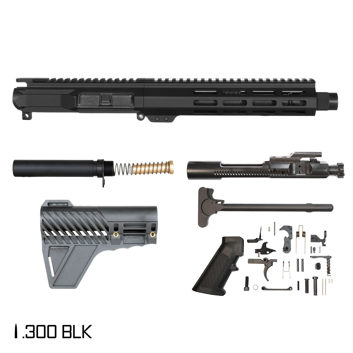 Davidson Defense Ronin w/Gauntlet Arms Brace 8.5-inch Pistol-Gas 1:9 .300 BLK AR-15 Freefloat M-Lok Handguard Pistol Full Build Kit