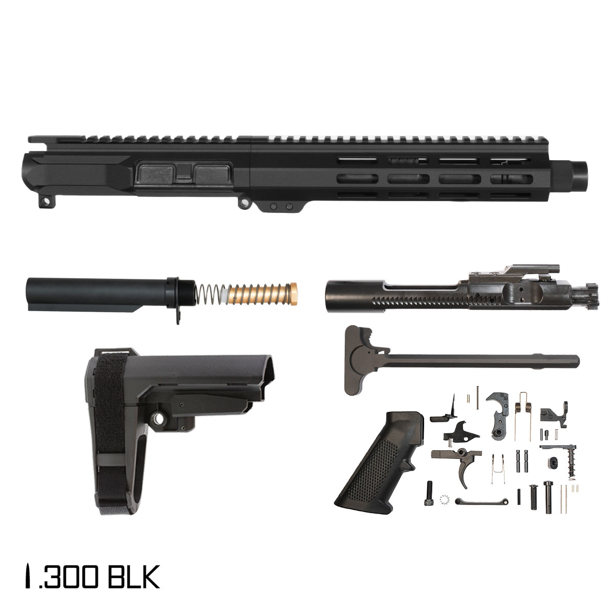 Davidson Defense Ronin w/SBA3 Brace 8.5-inch Pistol-Gas 1:9 .300 BLK AR-15 Freefloat M-Lok Handguard Pistol Full Build Kit