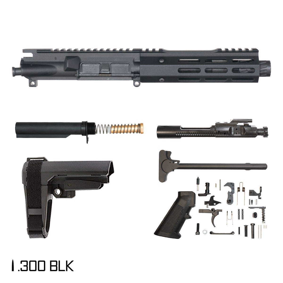 Davidson Defense High Noon w/SBA3 Brace 6-inch Pistol-Gas 1:7 .300 BLK AR-15 Freefloat M-Lok Handguard Pistol Full Build Kit