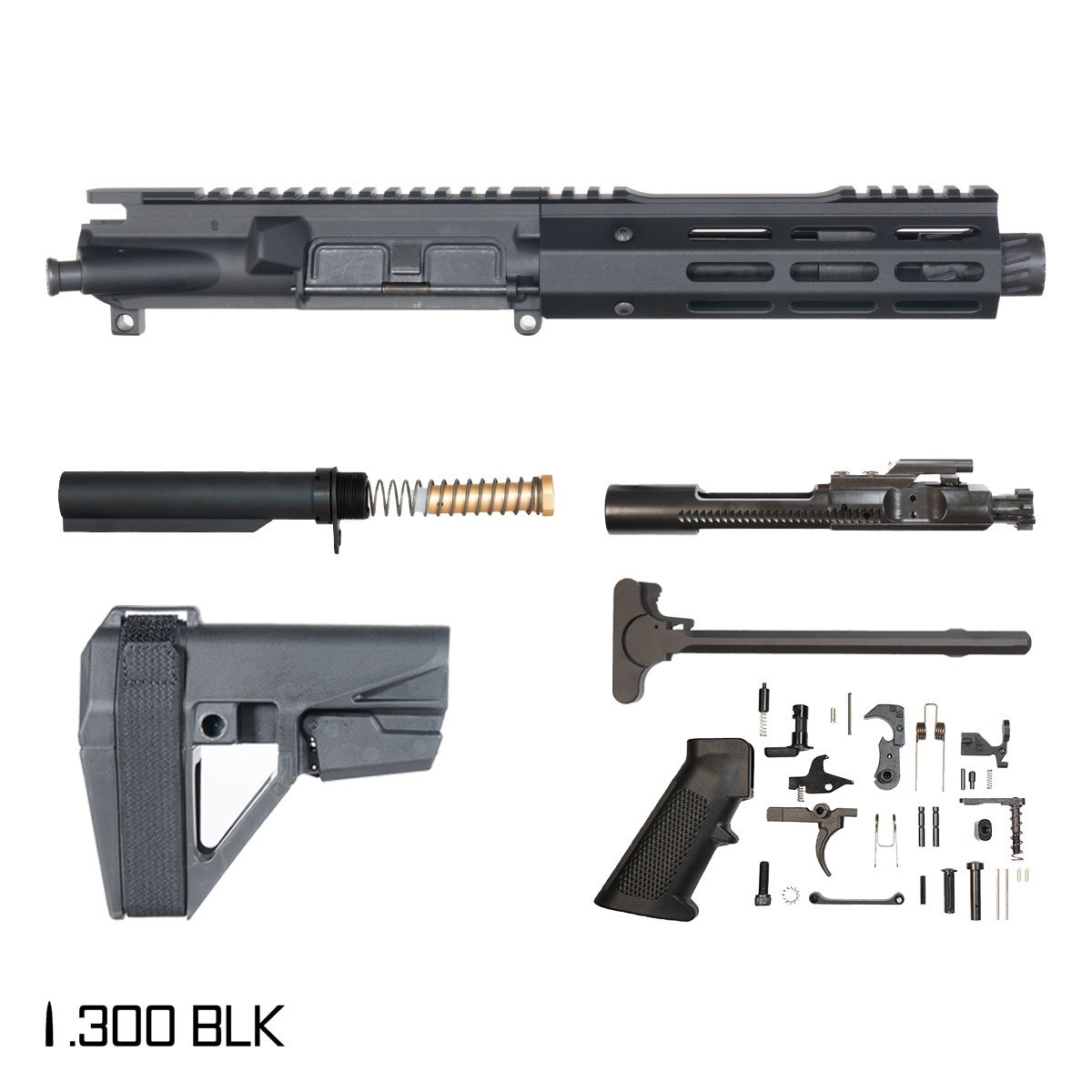 Davidson Defense High Noon w/SBA5 Brace 6-inch Pistol-Gas 1:7 .300 BLK AR-15 Freefloat M-Lok Handguard Pistol Full Build Kit