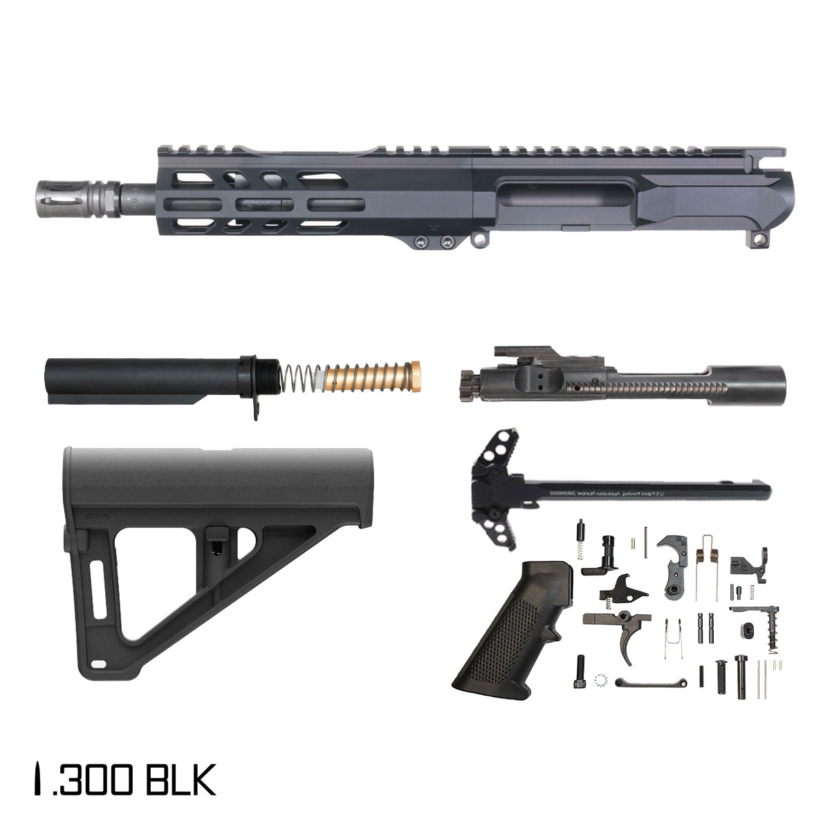 Davidson Defense Ronin Competition Left-Handed w/Magpul BTR Brace 8.5-inch Pistol-Gas 1:8 .300 BLK AR-15 Freefloat M-Lok Handguard Pistol Full Build Kit