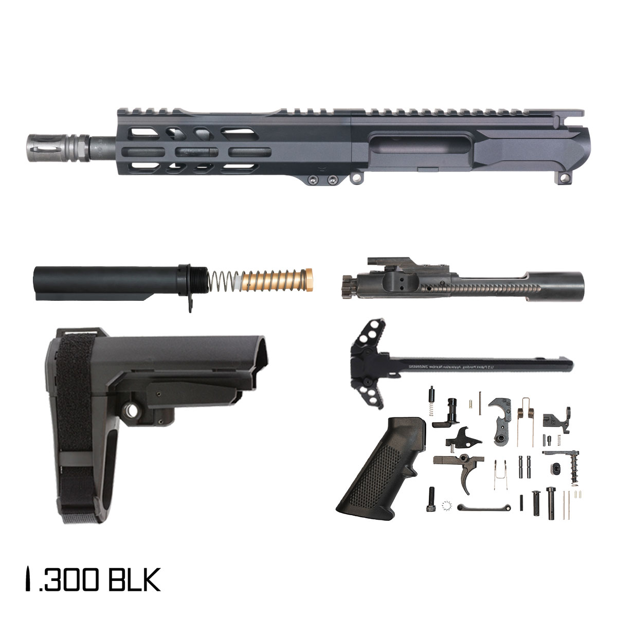 Davidson Defense Ronin Competition Left-Handed w/SBA3 Brace 8.5-inch Pistol-Gas 1:8 .300 BLK AR-15 Freefloat M-Lok Handguard Pistol Full Build Kit