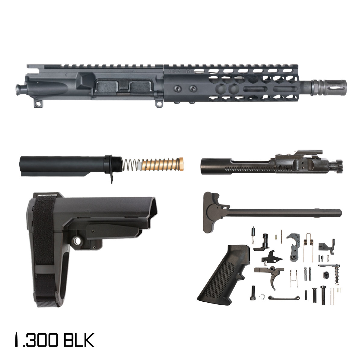 Davidson Defense Apiar w/SBA3 Brace 8.5-inch Pistol-Gas 1:9 .300 BLK AR-15 Freefloat M-Lok Handguard Pistol Full Build Kit