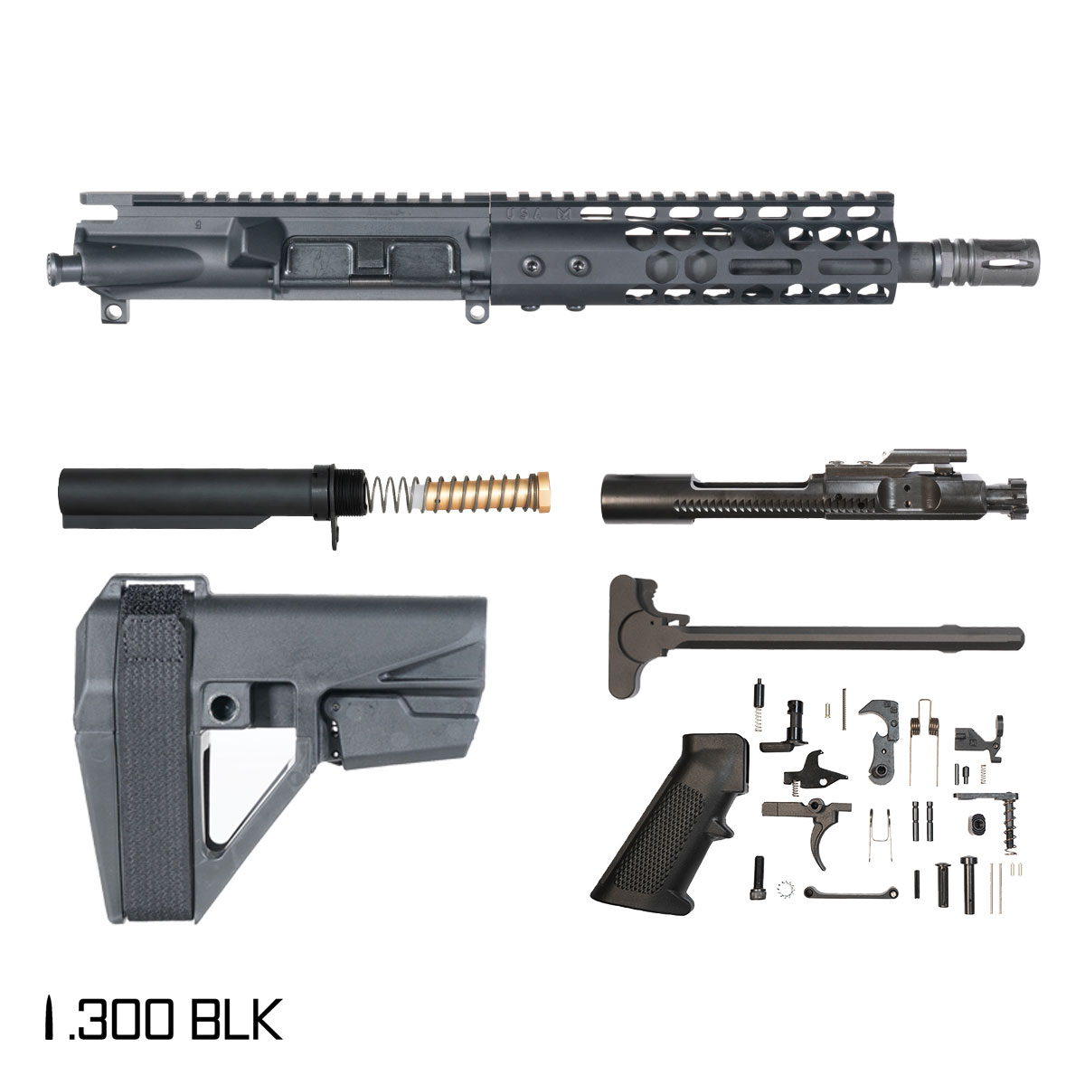 Davidson Defense Apiar w/SBA5 Brace 8.5-inch Pistol-Gas 1:9 .300 BLK AR-15 Freefloat M-Lok Handguard Pistol Full Build Kit