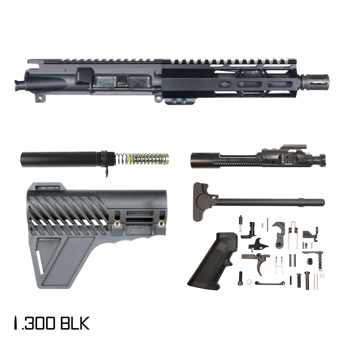  Davidson Defense Silent Guardian w/Gauntlet Arms Brace 7.5-inch Pistol-Gas 1:8 .300 BLK AR-15 Freefloat M-Lok Handguard Pistol Full Build Kit
