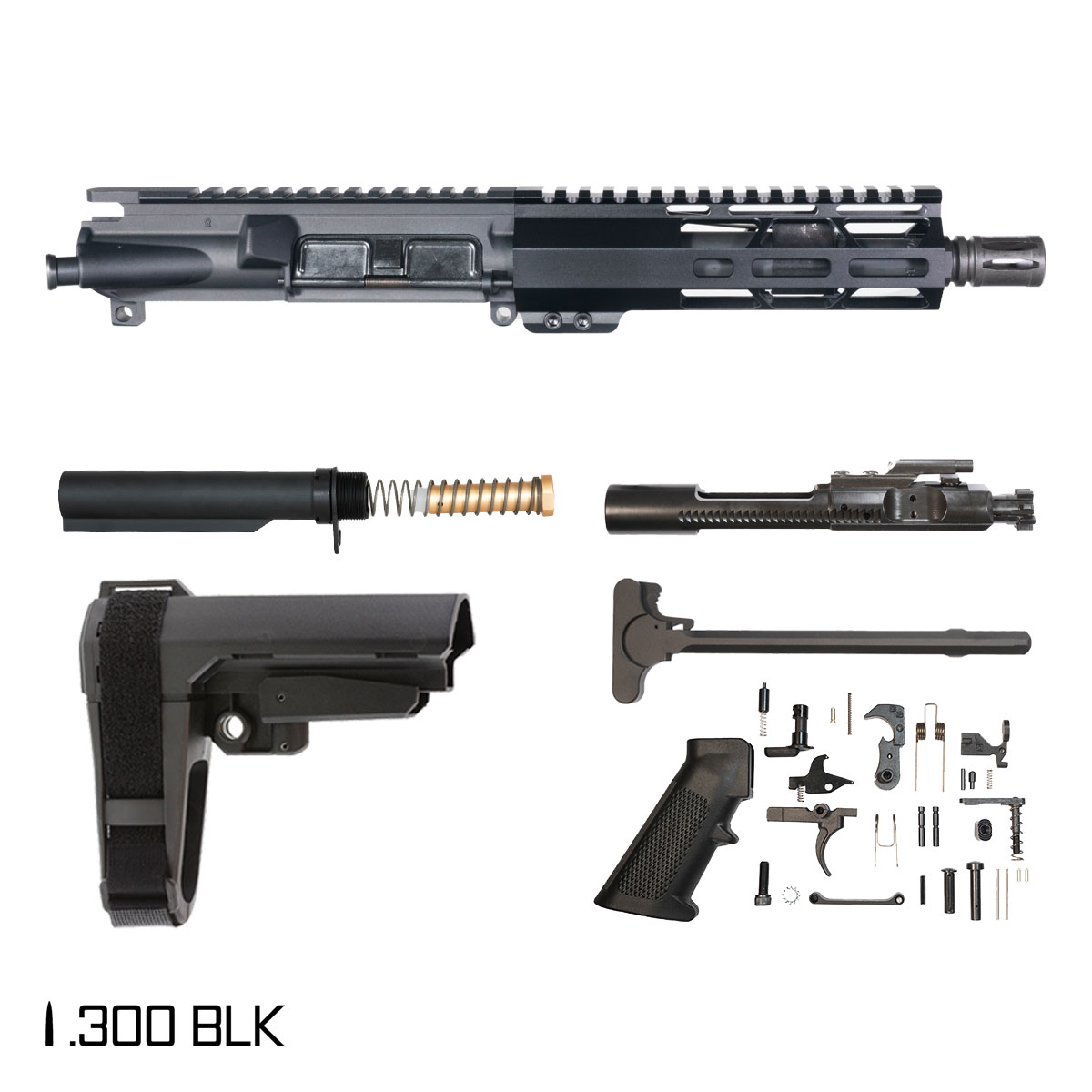 Davidson Defense Silent Guardian w/SBA3 Brace 7.5-inch Pistol-Gas 1:8 .300 BLK AR-15 Freefloat M-Lok Handguard Pistol Full Build Kit