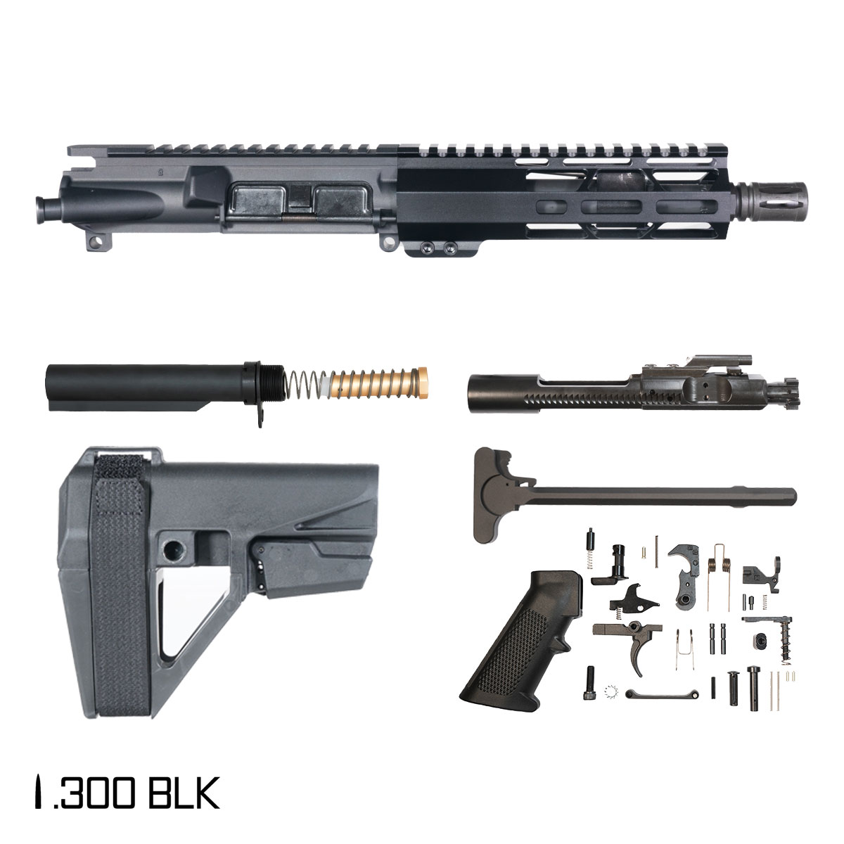 Davidson Defense Silent Guardian w/SBA5 Brace 7.5-inch Pistol-Gas 1:8 .300 BLK AR-15 Freefloat M-Lok Handguard Pistol Full Build Kit