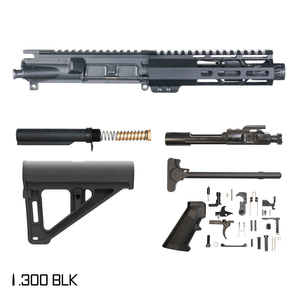Davidson Defense Overrule w/Magpul BTR Brace 6-inch Pistol-Gas 1:7 .300 BLK AR-15 Freefloat M-Lok Handguard Pistol Full Build Kit