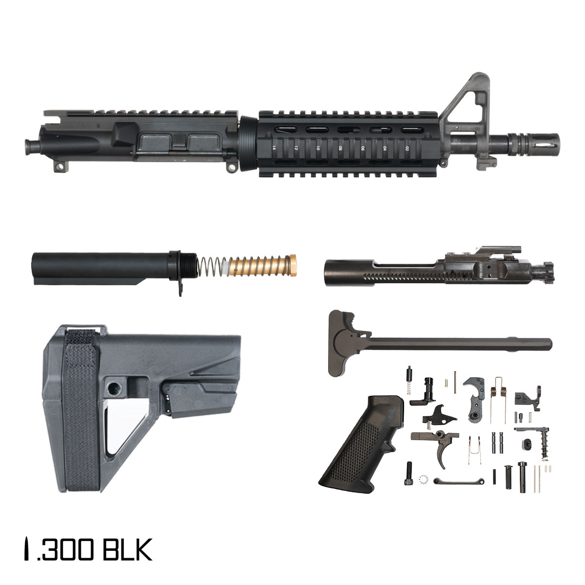 Davidson Defense Retro MK18 MOD 0 w/SBA5 Brace 10.5-inch Pistol-Gas 1:7 .300 BLK AR-15 FSB Carbine-Length Quad-Rail Handguard Pistol Full Build Kit