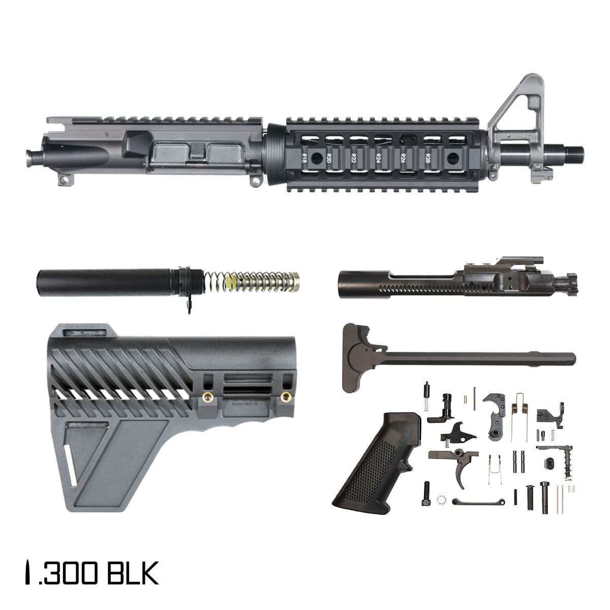 Davidson Defense Homefront w/Gauntlet Arms Brace 10.5-inch Pistol-Gas 1:8 .300 BLK AR-15 FSB Carbine-Length Quad-Rail Handguard Pistol Full Build Kit, Suppressor Ready