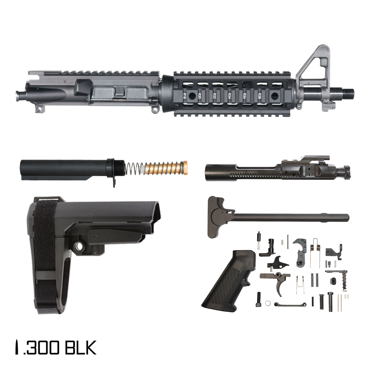 Davidson Defense Homefront w/SBA3 Brace 10.5-inch Pistol-Gas 1:8 .300 BLK AR-15 FSB Carbine-Length Quad-Rail Handguard Pistol Full Build Kit, Suppressor Ready