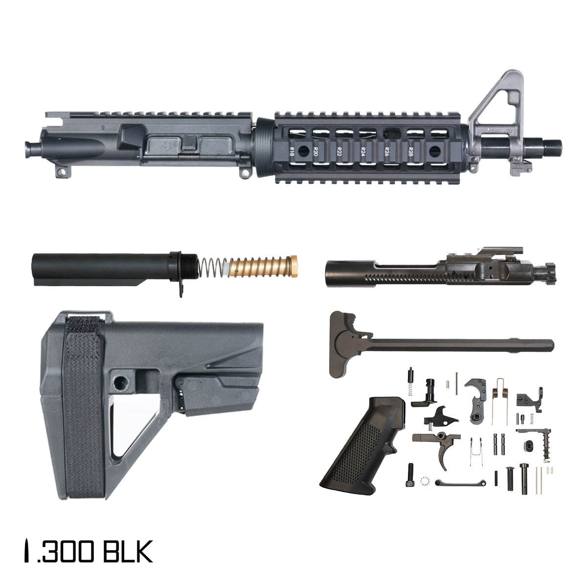 Davidson Defense Safehouse w/SBA5 Brace 10.5-inch Pistol-Gas 1:8 .300 BLK AR-15 FSB Carbine-Length Quad-Rail Handguard Pistol Full Build Kit, Suppressor Ready