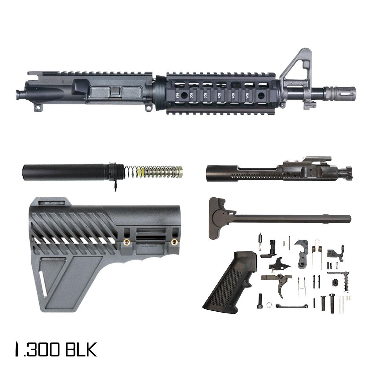 Davidson Defense Lockdown w/Gauntlet Arms Brace 10.5-inch Pistol-Gas 1:8 .300 BLK AR-15 FSB Carbine-Length Quad-Rail Handguard Pistol Full Build Kit